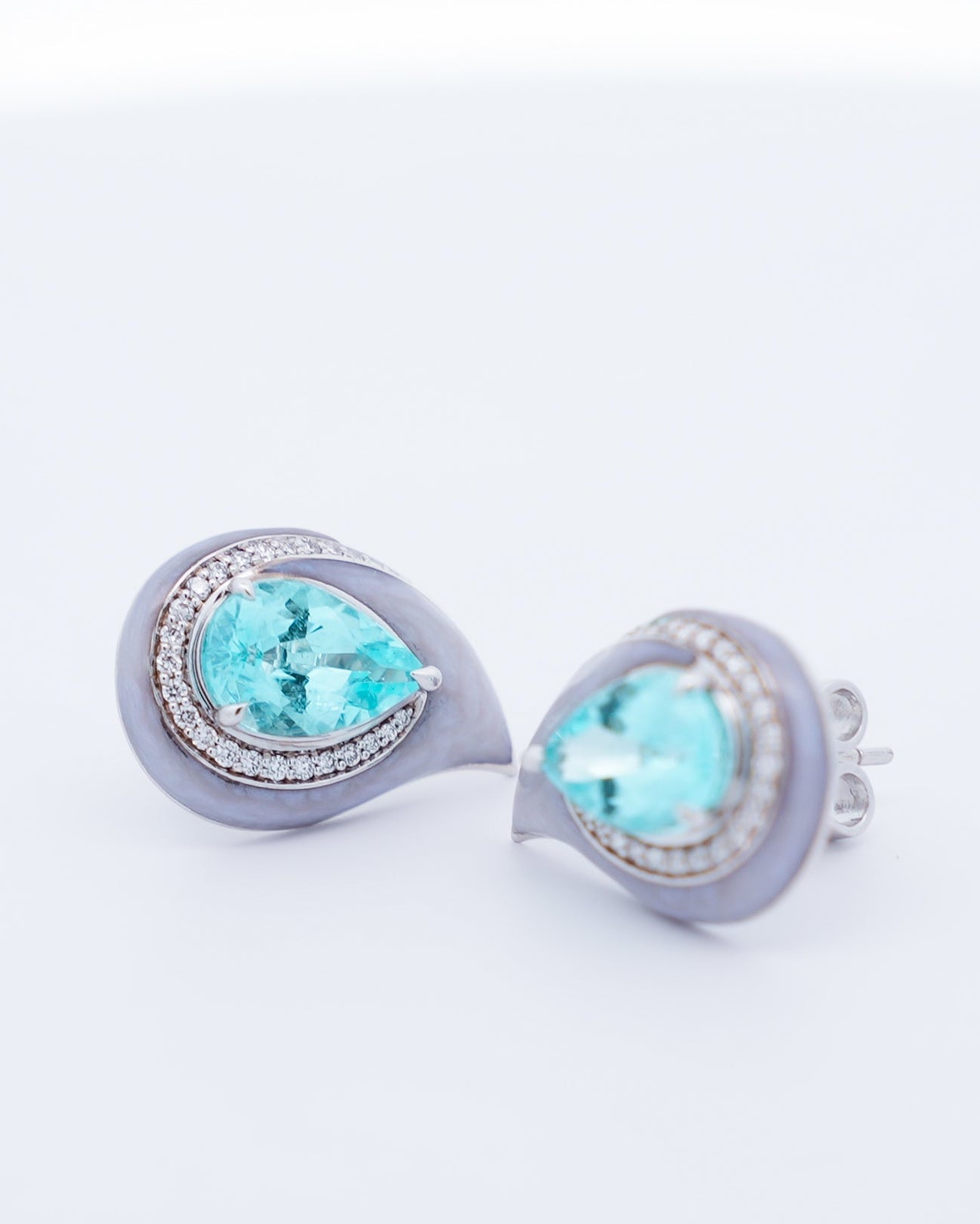 Paraiba Cut, Diamond & Mop Enamel Aquarelle Earrings