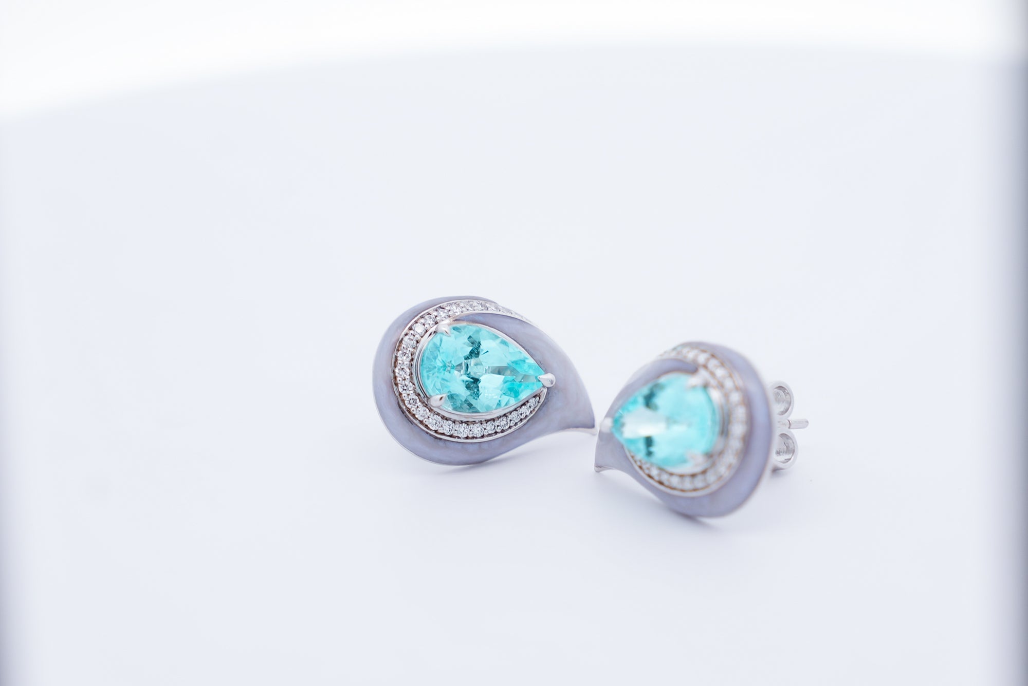Paraiba Cut, Diamond & Mop Enamel Aquarelle Earrings