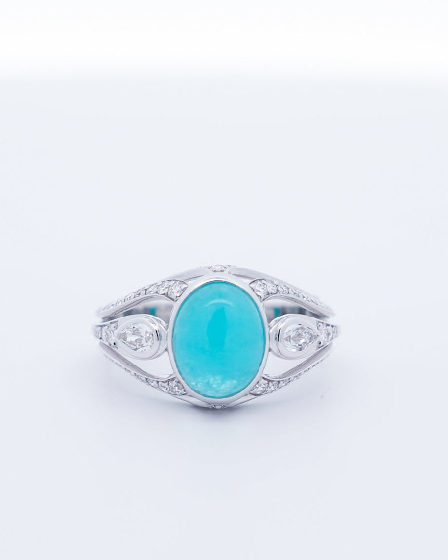Paraiba Cabochone & Diamonds Éclipse Ring