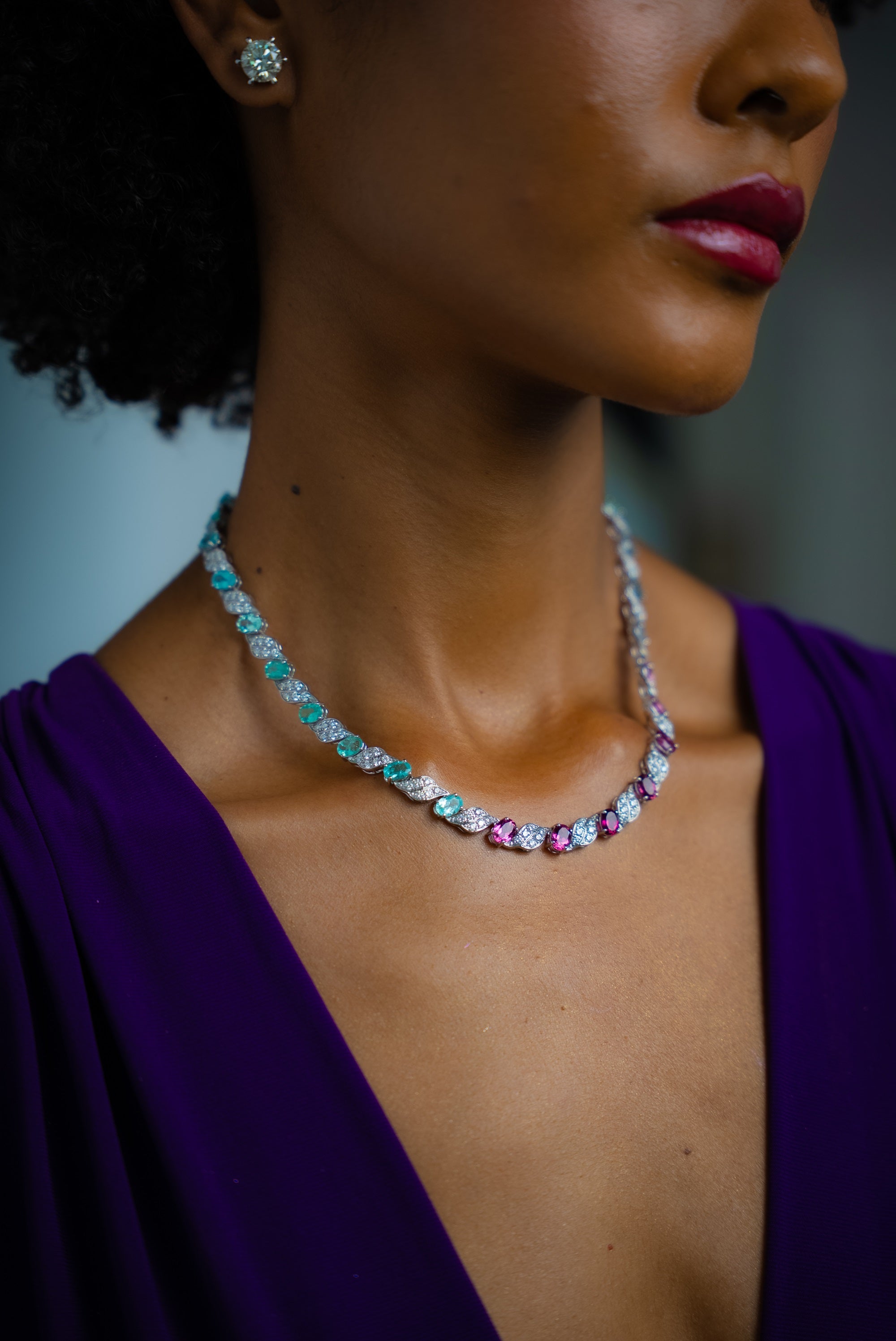 Multi Color Paraiba & Diamond Éclipse Necklace