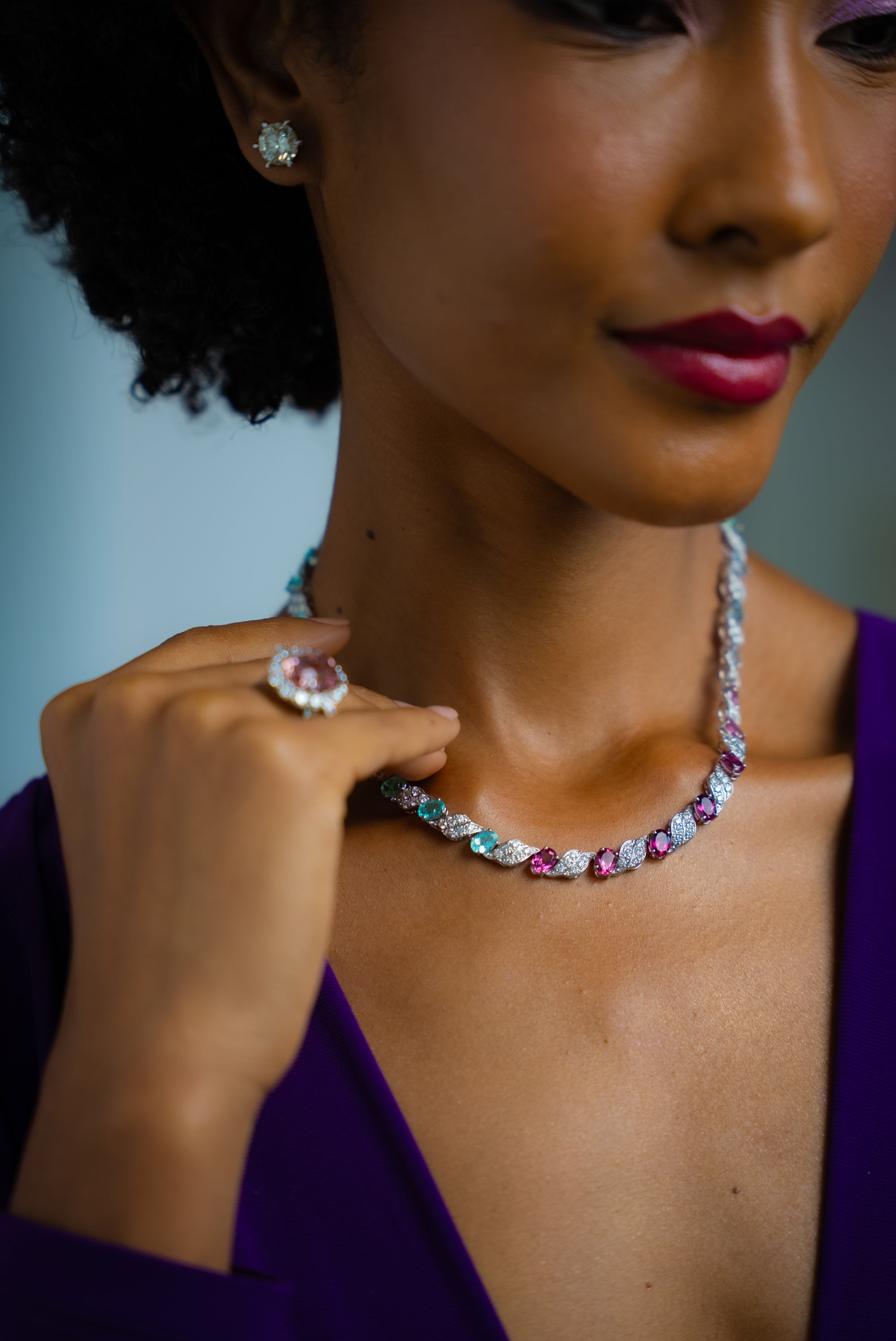 Multi Color Paraiba & Diamond Éclipse Necklace