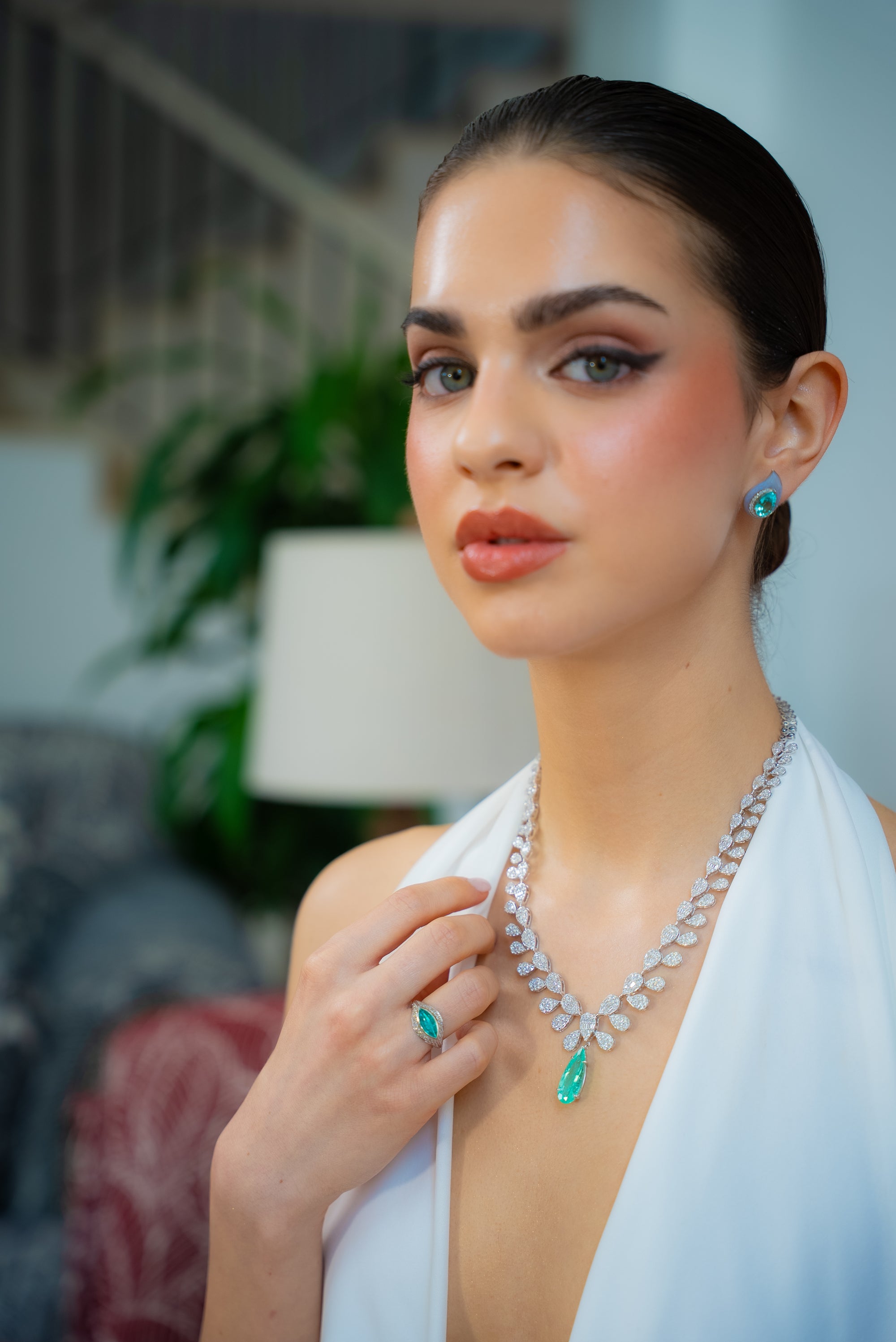 Paraiba Cut, Diamond & Mop Enamel Aquarelle Earrings