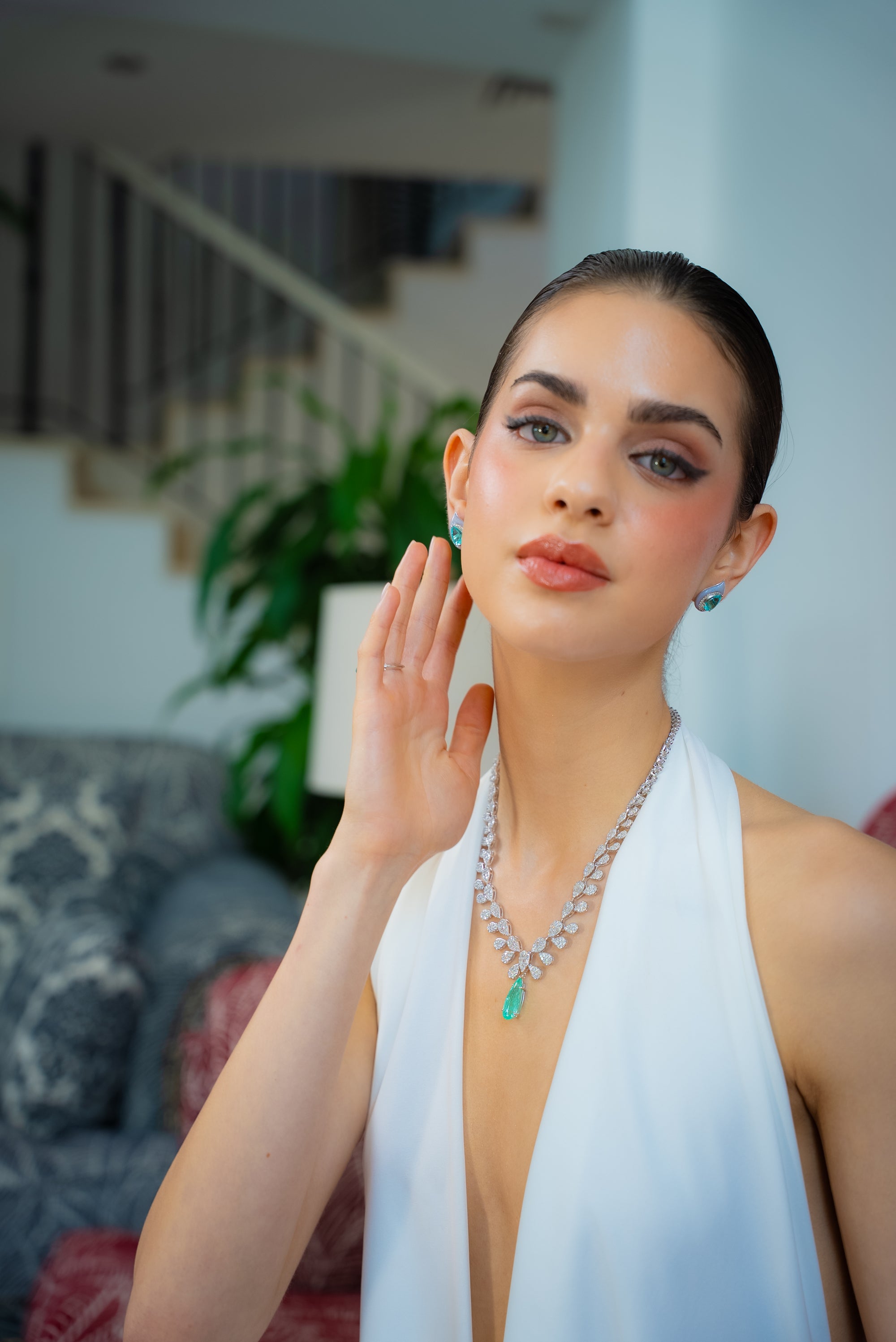 Paraiba Cut, Diamond & Mop Enamel Aquarelle Earrings