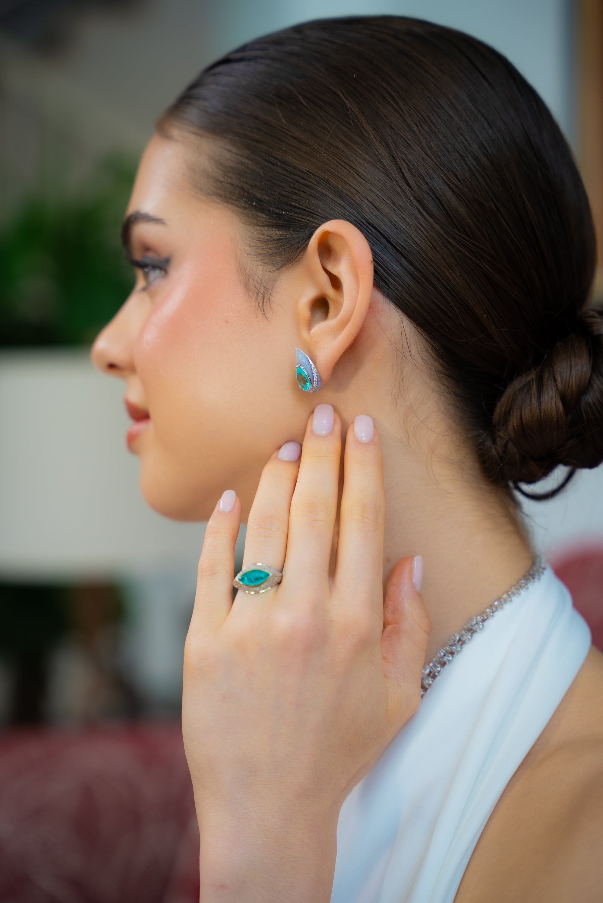 Paraiba Cut, Diamond & Mop Enamel Aquarelle Earrings