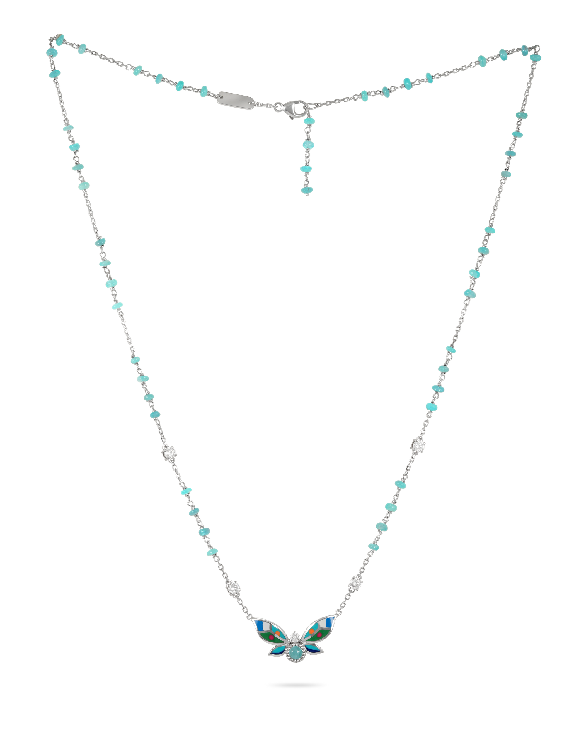 Paraiba Cabochone, Beads, Diamond & Enamel Desert Bloom Necklace