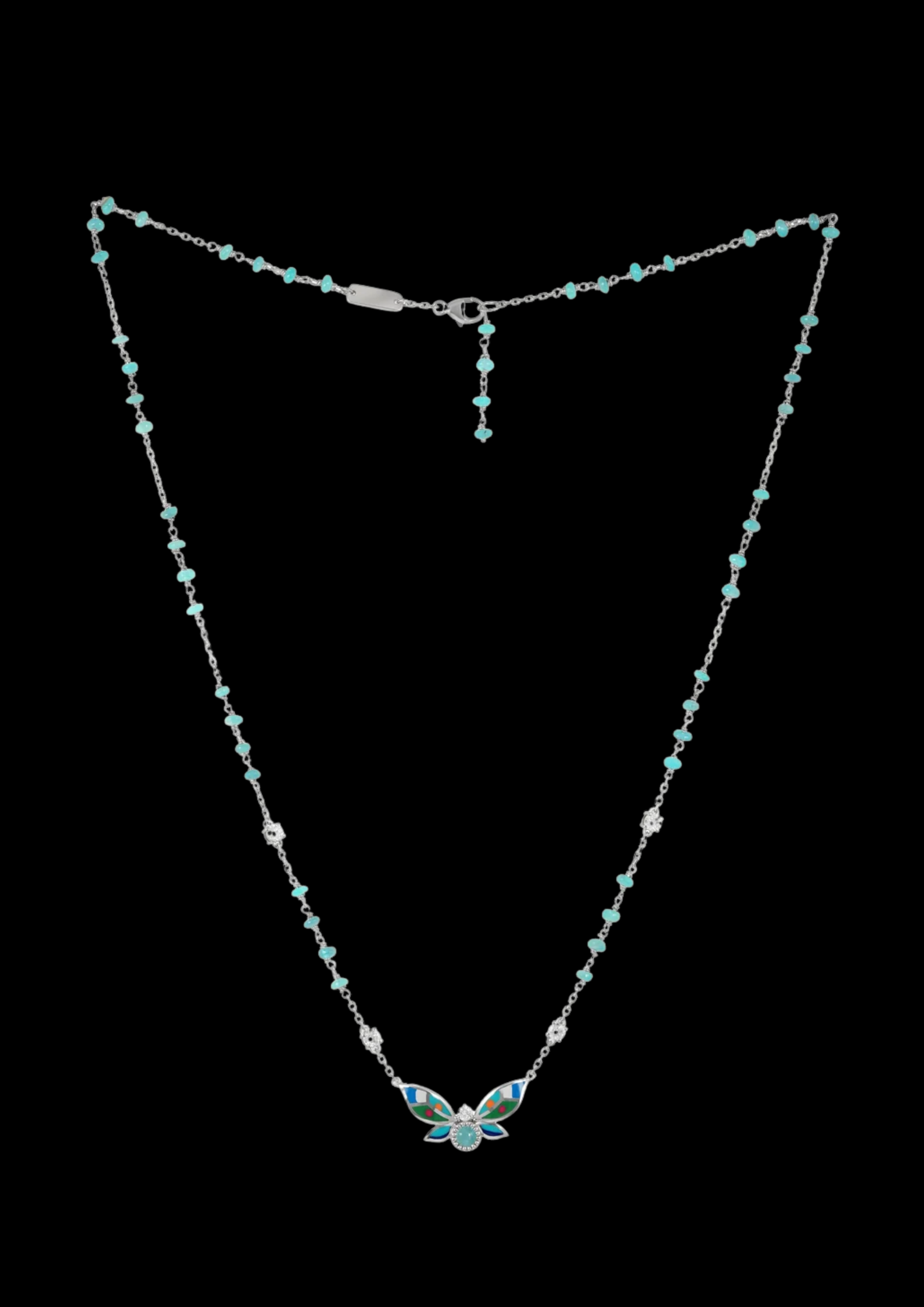 Paraiba Cabochone, Beads, Diamond & Enamel Desert Bloom Necklace