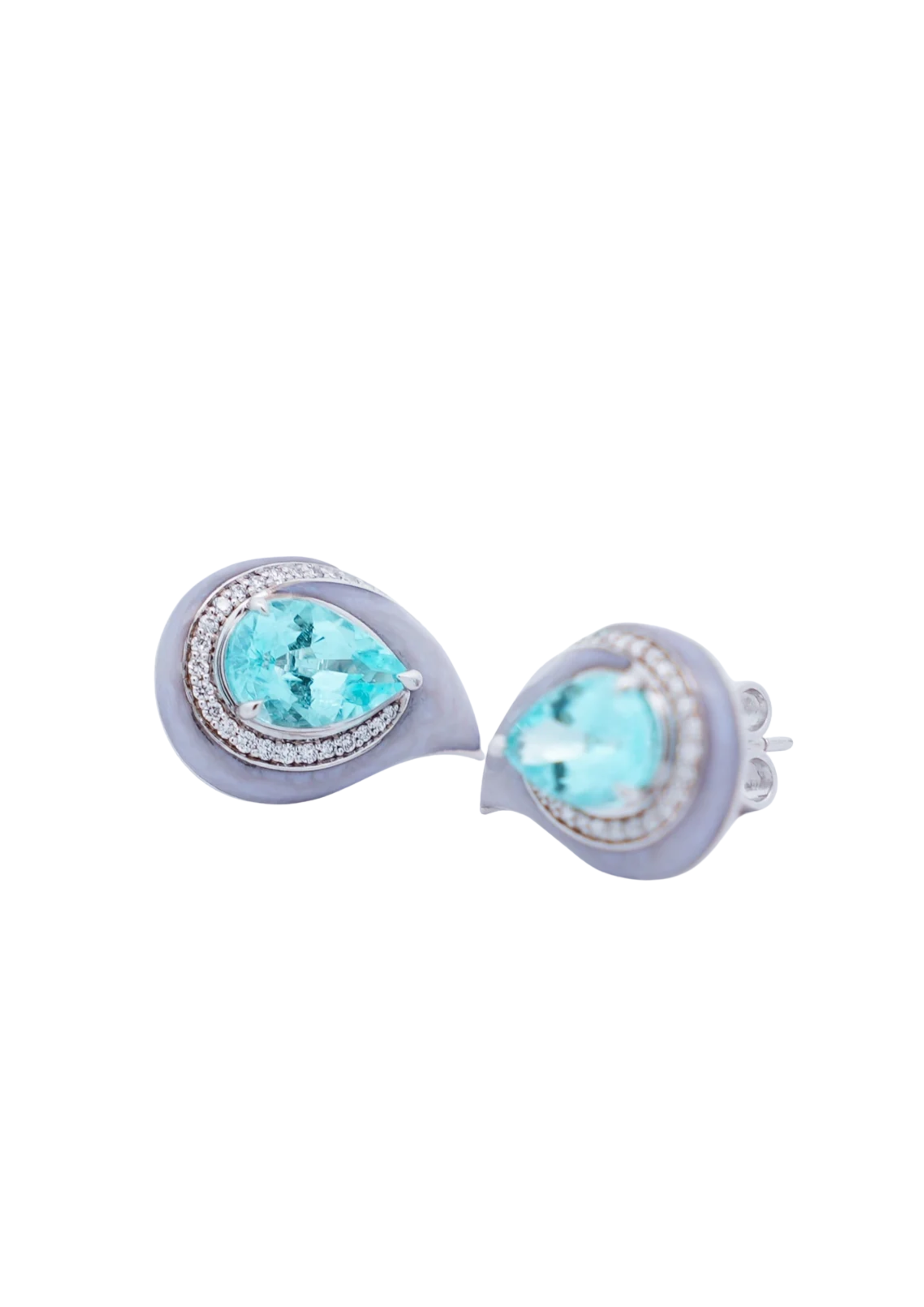 Paraiba Cut, Diamond & Mop Enamel Aquarelle Earrings